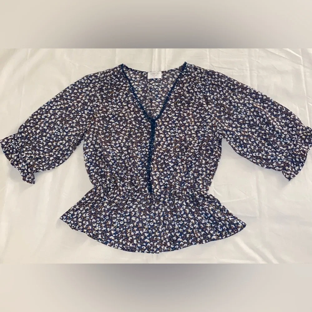 Sienna Sky Floral Peplum 3/4 Sleeve Blouse - Picture 6 of 13